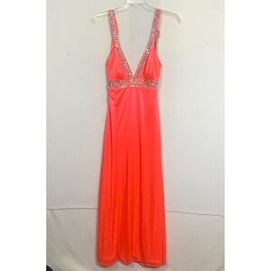 Morgan and Co Coral beaded backless long prom padgent‎ dress Women's 5/6